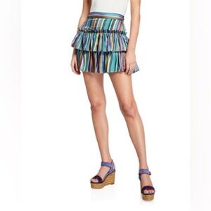 Milly Rainbow Stripes Tiered Twill Mini Skirt Size 12 NWOT